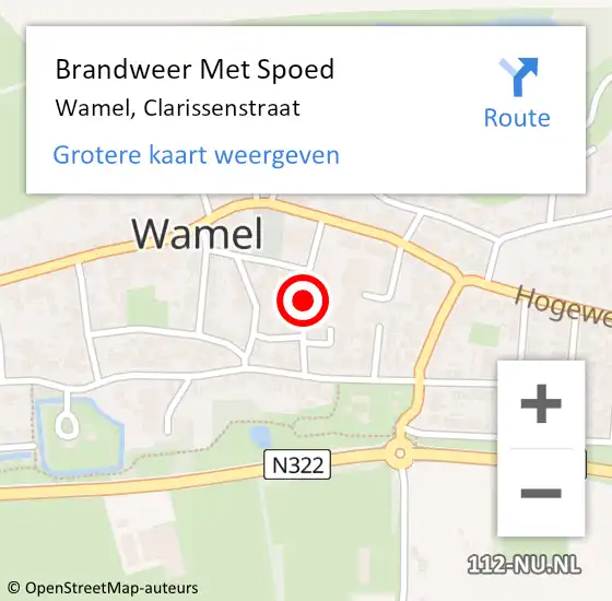 Locatie op kaart van de 112 melding: Brandweer Met Spoed Naar Wamel, Clarissenstraat op 9 april 2020 21:58