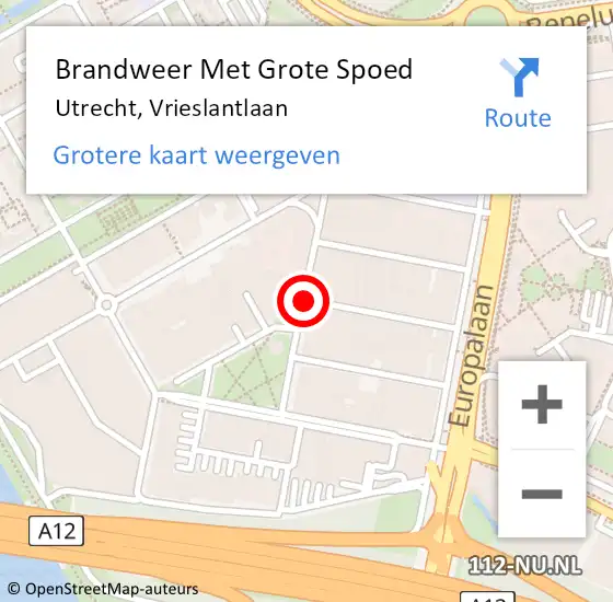 Locatie op kaart van de 112 melding: Brandweer Met Grote Spoed Naar Utrecht, Vrieslantlaan op 9 april 2020 22:23