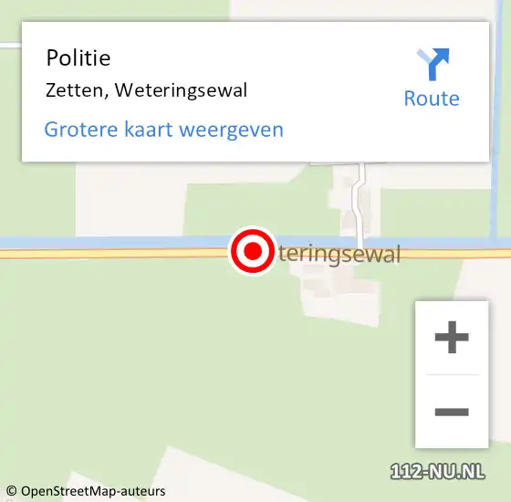 Locatie op kaart van de 112 melding: Politie Zetten, Weteringsewal op 9 april 2020 23:16
