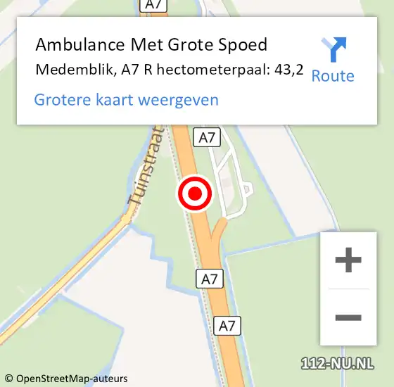 Locatie op kaart van de 112 melding: Ambulance Met Grote Spoed Naar Benningbroek, A7 L hectometerpaal: 37,4 op 3 mei 2014 16:15