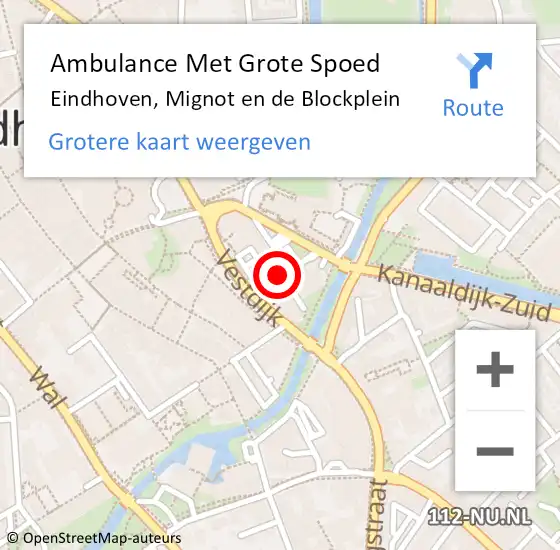 Locatie op kaart van de 112 melding: Ambulance Met Grote Spoed Naar Eindhoven, Mignot en de Blockplein op 9 april 2020 23:46