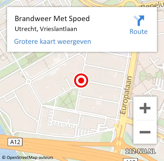 Locatie op kaart van de 112 melding: Brandweer Met Spoed Naar Utrecht, Vrieslantlaan op 10 april 2020 00:03