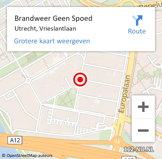 Locatie op kaart van de 112 melding: Brandweer Geen Spoed Naar Utrecht, Vrieslantlaan op 10 april 2020 00:04