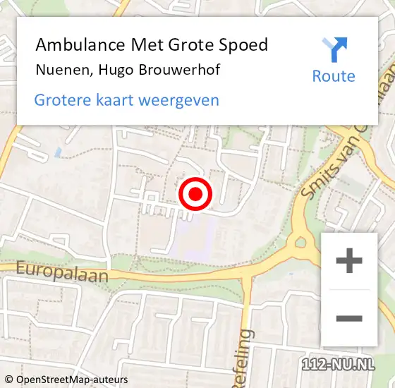 Locatie op kaart van de 112 melding: Ambulance Met Grote Spoed Naar Nuenen, Hugo Brouwerhof op 10 april 2020 01:18