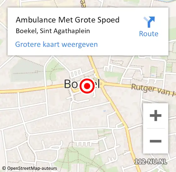 Locatie op kaart van de 112 melding: Ambulance Met Grote Spoed Naar Boekel, Sint Agathaplein op 10 april 2020 02:17