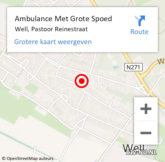 Locatie op kaart van de 112 melding: Ambulance Met Grote Spoed Naar Well, Pastoor Reinestraat op 10 april 2020 04:09