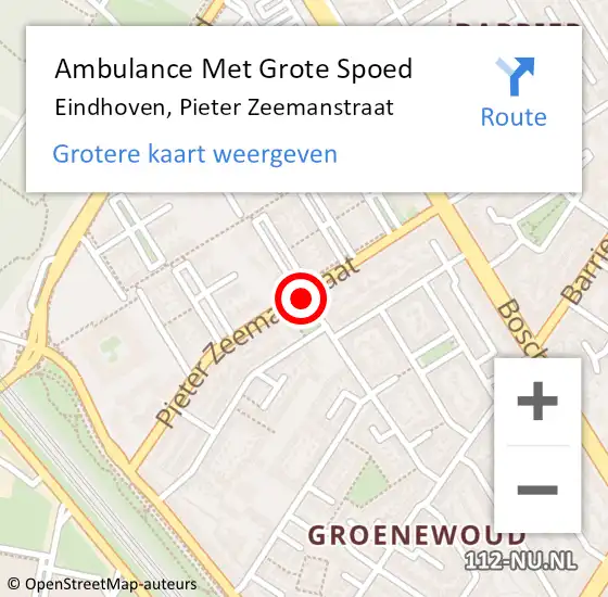 Locatie op kaart van de 112 melding: Ambulance Met Grote Spoed Naar Eindhoven, Pieter Zeemanstraat op 10 april 2020 04:31