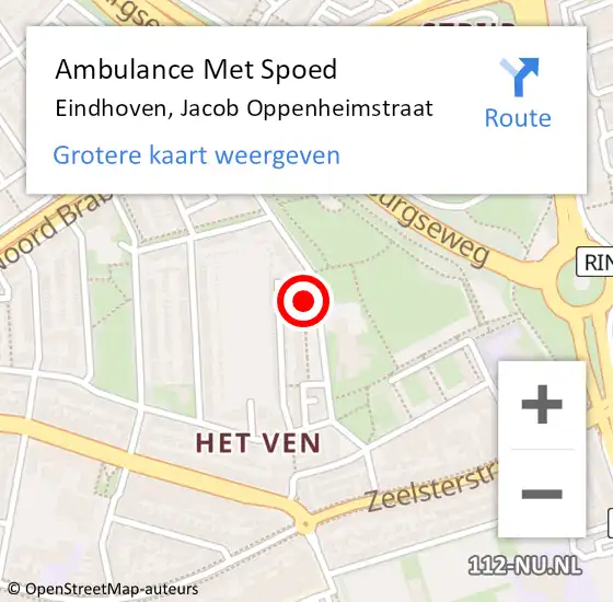 Locatie op kaart van de 112 melding: Ambulance Met Spoed Naar Eindhoven, Jacob Oppenheimstraat op 10 april 2020 04:46