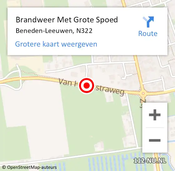 Locatie op kaart van de 112 melding: Brandweer Met Grote Spoed Naar Beneden-Leeuwen, N322 op 10 april 2020 04:47