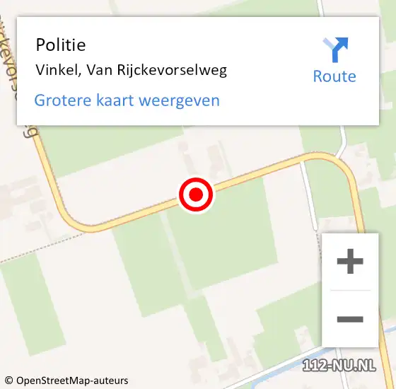 Locatie op kaart van de 112 melding: Politie Vinkel, Van Rijckevorselweg op 10 april 2020 05:45