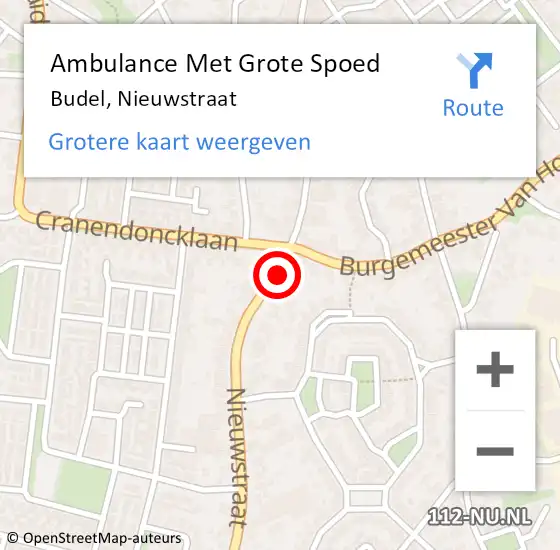Locatie op kaart van de 112 melding: Ambulance Met Grote Spoed Naar Budel, Nieuwstraat op 10 april 2020 06:17