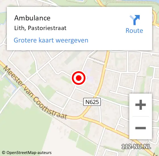 Locatie op kaart van de 112 melding: Ambulance Lith, Pastoriestraat op 10 april 2020 08:26