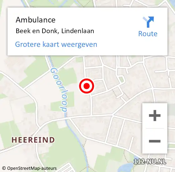 Locatie op kaart van de 112 melding: Ambulance Beek en Donk, Lindenlaan op 10 april 2020 13:21