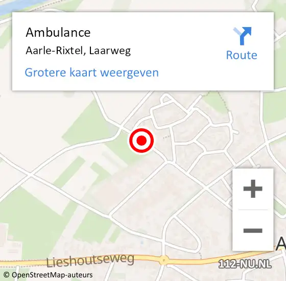 Locatie op kaart van de 112 melding: Ambulance Aarle-Rixtel, Laarweg op 10 april 2020 13:37