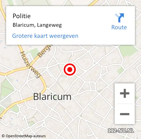 Locatie op kaart van de 112 melding: Politie Blaricum, Langeweg op 10 april 2020 14:58