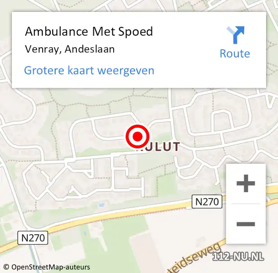 Locatie op kaart van de 112 melding: Ambulance Met Spoed Naar Venray, Andeslaan op 10 april 2020 15:26