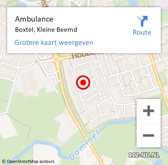 Locatie op kaart van de 112 melding: Ambulance Boxtel, Kleine Beemd op 10 april 2020 15:27