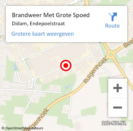 Locatie op kaart van de 112 melding: Brandweer Met Grote Spoed Naar Didam, Endepoelstraat op 10 april 2020 15:36