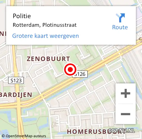 Locatie op kaart van de 112 melding: Politie Rotterdam, Plotinusstraat op 10 april 2020 15:38