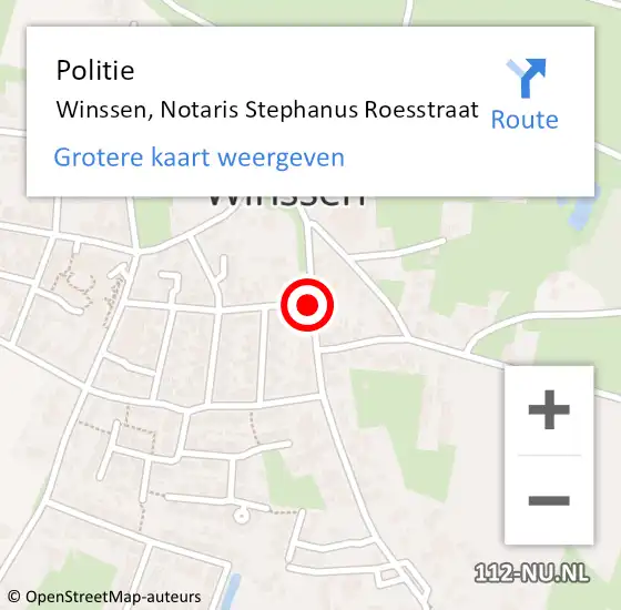 Locatie op kaart van de 112 melding: Politie Winssen, Notaris Stephanus Roesstraat op 10 april 2020 16:15