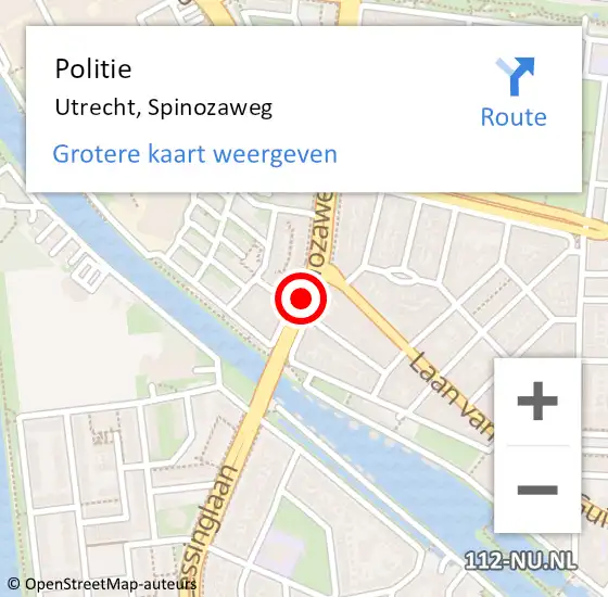 Locatie op kaart van de 112 melding: Politie Utrecht, Spinozaweg op 10 april 2020 17:36