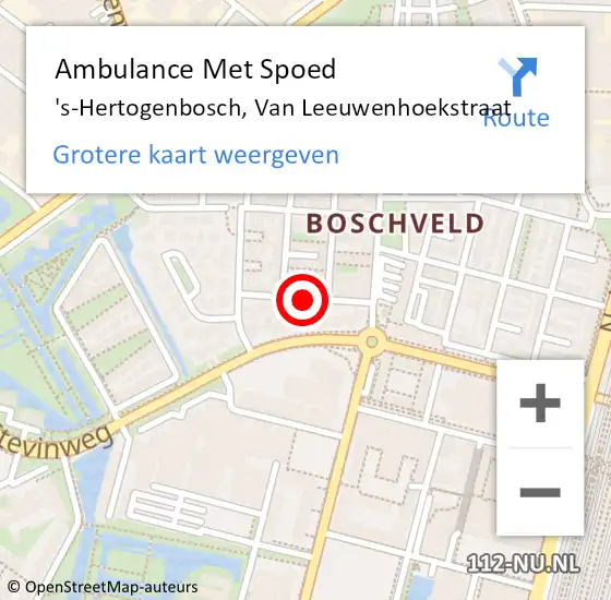 Locatie op kaart van de 112 melding: Ambulance Met Spoed Naar 's-Hertogenbosch, Van Leeuwenhoekstraat op 10 april 2020 19:18