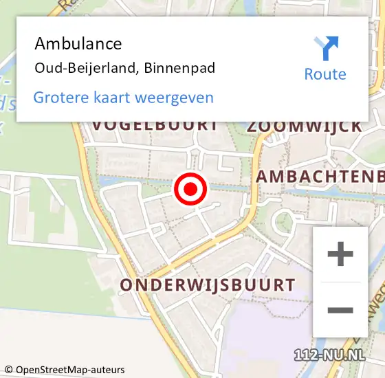 Locatie op kaart van de 112 melding: Ambulance Oud-Beijerland, Binnenpad op 10 april 2020 19:57