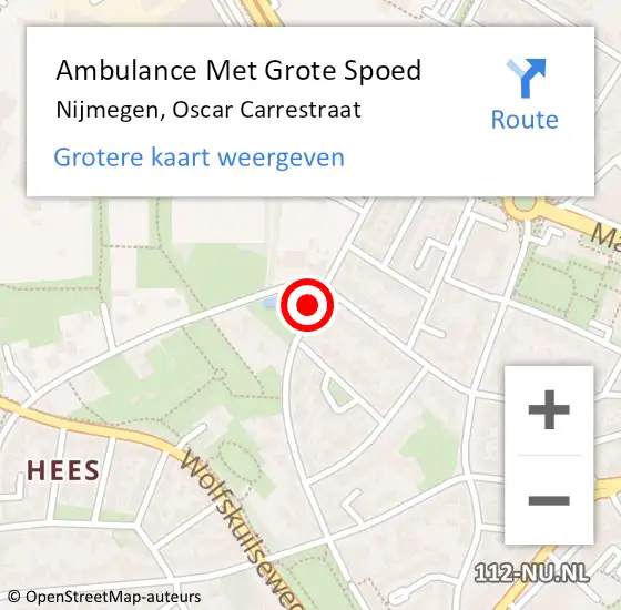 Locatie op kaart van de 112 melding: Ambulance Met Grote Spoed Naar Nijmegen, Oscar Carrestraat op 10 april 2020 19:59