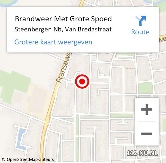 Locatie op kaart van de 112 melding: Brandweer Met Grote Spoed Naar Steenbergen Nb, Van Bredastraat op 10 april 2020 20:39