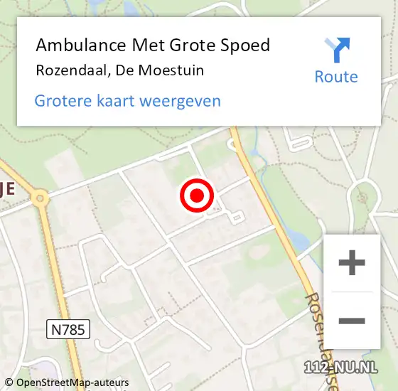 Locatie op kaart van de 112 melding: Ambulance Met Grote Spoed Naar Rozendaal, De Moestuin op 10 april 2020 21:30