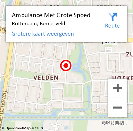 Locatie op kaart van de 112 melding: Ambulance Met Grote Spoed Naar Rotterdam, Bornerveld op 10 april 2020 21:35