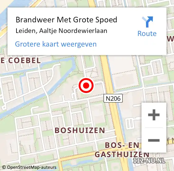 Locatie op kaart van de 112 melding: Brandweer Met Grote Spoed Naar Leiden, Aaltje Noordewierlaan op 10 april 2020 21:38
