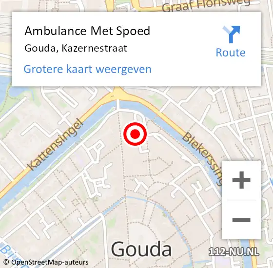 Locatie op kaart van de 112 melding: Ambulance Met Spoed Naar Gouda, Kazernestraat op 10 april 2020 21:42