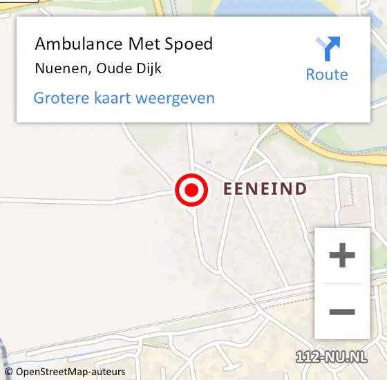 Locatie op kaart van de 112 melding: Ambulance Met Spoed Naar Nuenen, Oude Dijk op 10 april 2020 21:50