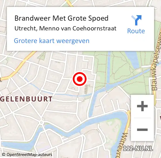 Locatie op kaart van de 112 melding: Brandweer Met Grote Spoed Naar Utrecht, Menno van Coehoornstraat op 10 april 2020 23:42