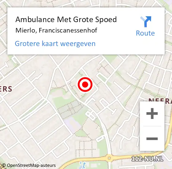 Locatie op kaart van de 112 melding: Ambulance Met Grote Spoed Naar Mierlo, Franciscanessenhof op 11 april 2020 12:54