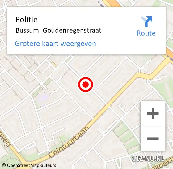 Locatie op kaart van de 112 melding: Politie Bussum, Goudenregenstraat op 11 april 2020 14:22