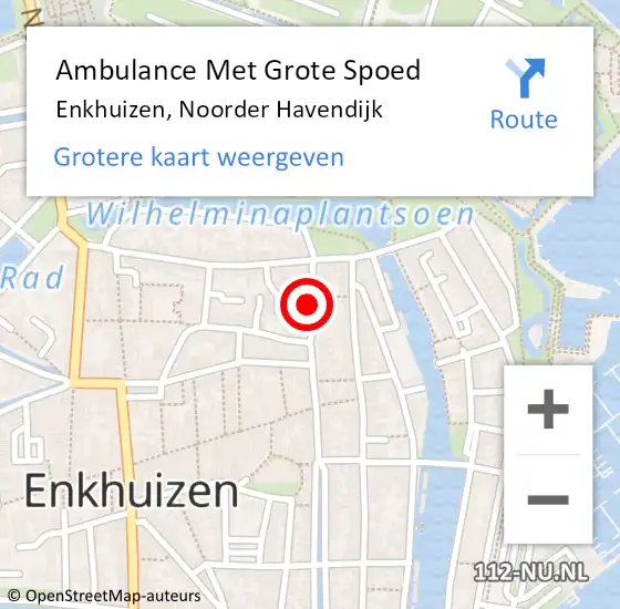 Locatie op kaart van de 112 melding: Ambulance Met Grote Spoed Naar Enkhuizen, Noorder Havendijk op 11 april 2020 14:37