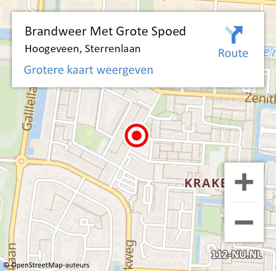 Locatie op kaart van de 112 melding: Brandweer Met Grote Spoed Naar Hoogeveen, Sterrenlaan op 11 april 2020 15:25