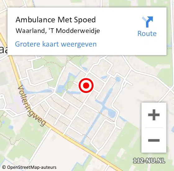 Locatie op kaart van de 112 melding: Ambulance Met Spoed Naar Waarland, 'T Modderweidje op 11 april 2020 15:31