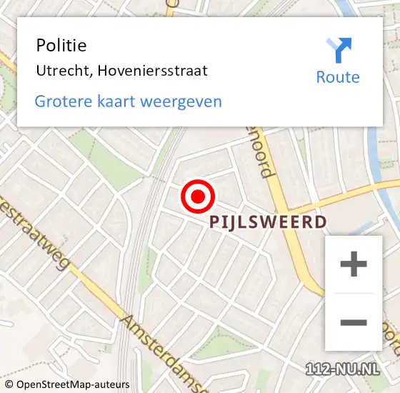 Locatie op kaart van de 112 melding: Politie Utrecht, Hoveniersstraat op 11 april 2020 16:47