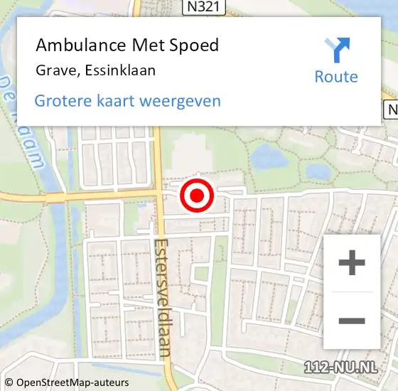 Locatie op kaart van de 112 melding: Ambulance Met Spoed Naar Grave, Essinklaan op 11 april 2020 17:53