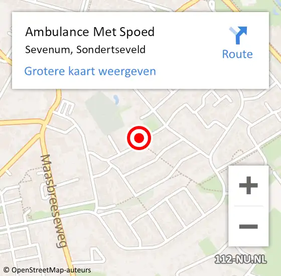 Locatie op kaart van de 112 melding: Ambulance Met Spoed Naar Sevenum, Sondertseveld op 11 april 2020 18:55