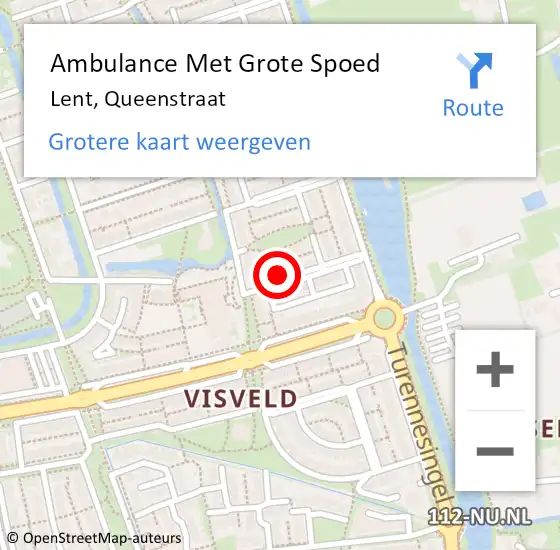 Locatie op kaart van de 112 melding: Ambulance Met Grote Spoed Naar Lent, Queenstraat op 11 april 2020 19:53