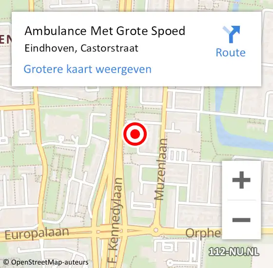 Locatie op kaart van de 112 melding: Ambulance Met Grote Spoed Naar Eindhoven, Castorstraat op 11 april 2020 23:07