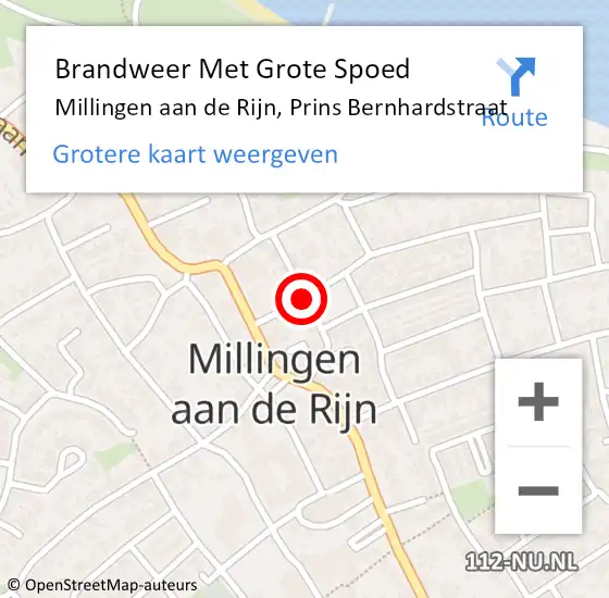 Locatie op kaart van de 112 melding: Brandweer Met Grote Spoed Naar Millingen aan de Rijn, Prins Bernhardstraat op 11 april 2020 23:07