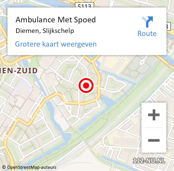 Locatie op kaart van de 112 melding: Ambulance Met Spoed Naar Diemen, Slijkschelp op 12 april 2020 01:26