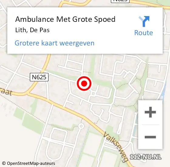 Locatie op kaart van de 112 melding: Ambulance Met Grote Spoed Naar Lith, De Pas op 12 april 2020 03:00