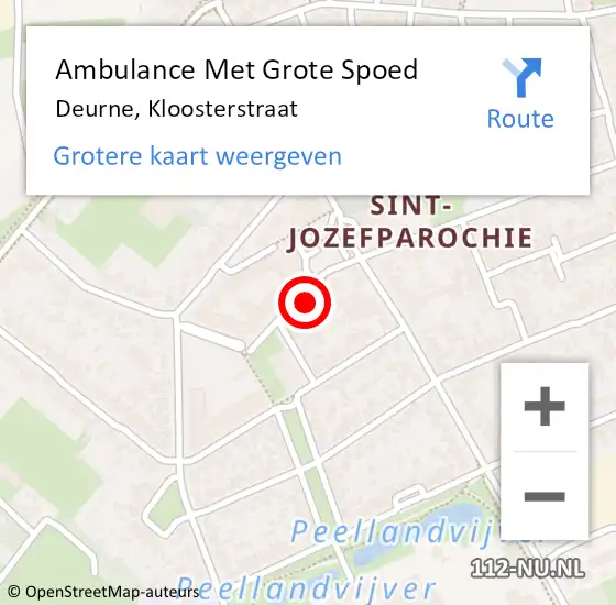 Locatie op kaart van de 112 melding: Ambulance Met Grote Spoed Naar Deurne, Kloosterstraat op 12 april 2020 07:16