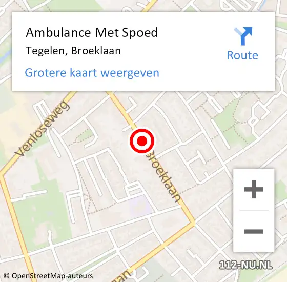 Locatie op kaart van de 112 melding: Ambulance Met Spoed Naar Tegelen, Broeklaan op 12 april 2020 09:09